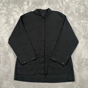 Aday Shirt Womens Large Black Linen Blend Stretch Minimal Capsule Chic Travel